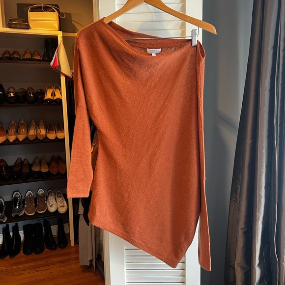 Reiss Harper Cashmere Blend Drape Shoulder Top Rust - Picture 3 of 6